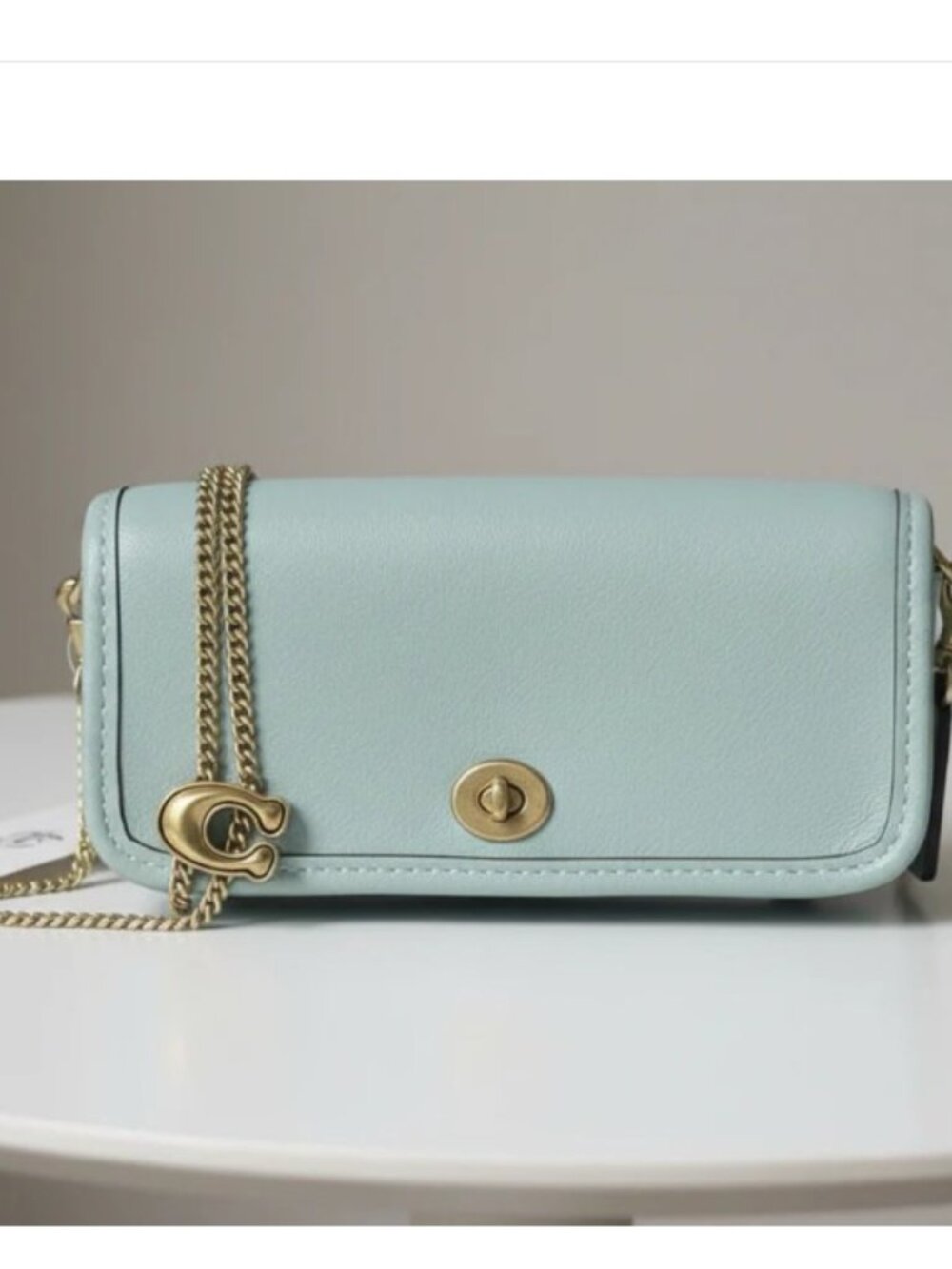 Coach Mini Dinky 14 Crossbody Bag Light Blue Leather Gold Chain CZ108 - Picture 3 of 12
